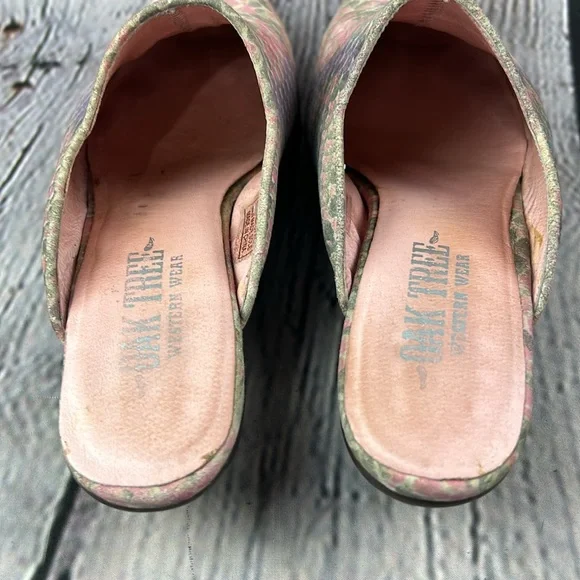 OAK TREE WESTERN WEAR Muti Color Snakeskin Print Leather Low Heel Mules - Picture 14 of 17